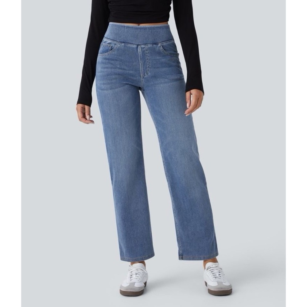 Halara Size Medium Flex High Waisted Pockets Bootcut Jeans Blue Casual Stretch